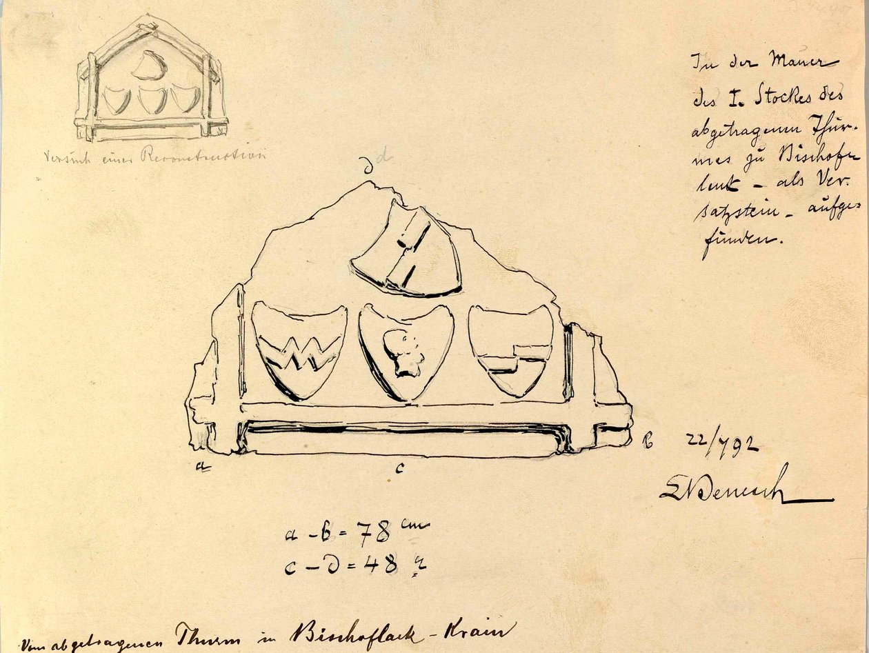 Alívio de desenho de uma torre em Skofja Loin de Ladislav Benesch