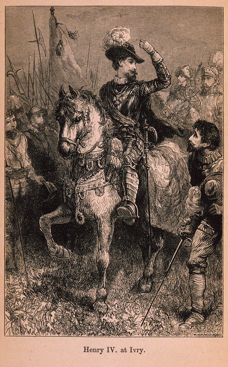 Henrique IV (1553-1610) em Ivry, ilustração de Little Arthurs História da França: dos primeiros tempos à queda do segundo Império publicado em 1899 de Lady M. Chalcott