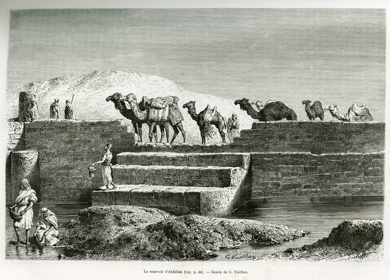 O Reservatório de Abdullah, Arábia Saudita, ilustração de "Peregrinação a Nejd, o berço da raça árabe", publicada no World Tour, liderado por Edouard Charton (1807-1890) 1882 (litho) de Lady Anne Blunt
