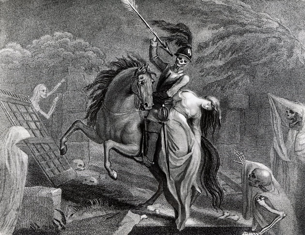 Lenore montado com a Morte, ilustração para o poema Lenore de Gottfried Augustus Burger (1747-1794), desenho de Diana Beauclerk (1734-1808) para a edição de 1796 publicado por Harding Pall Mall de Lady Diana Beauclerk