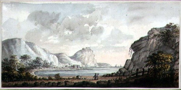 Paisagem com duas figuras com vista para uma baía, c.1825 (aguarela sobre papel) de Lady Egerton
