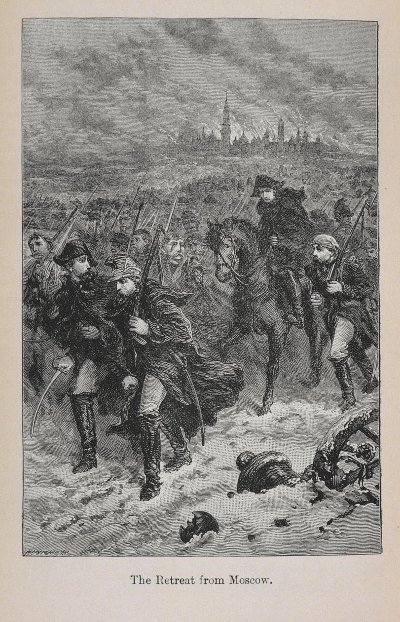 Retirada de Moscou, ilustração da "História da França de Little Arthur: dos primeiros tempos à queda do 2º Império", publicada em 1899 de Lady M. Chalcott