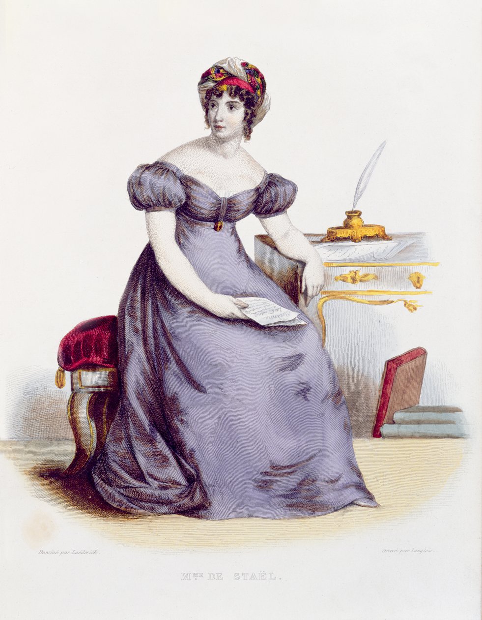 Sra. De Stael, c.1840 (gravura a cores) de Laederick
