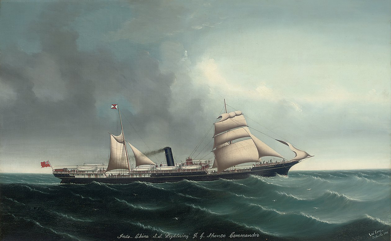 O navio a vapor Indo-China Lightning sob vela e vapor, 1892 de Lai Fong