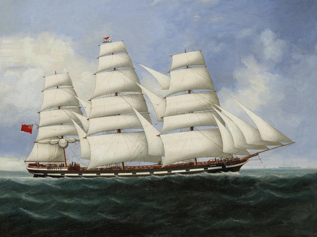 O navio mercante "Loch Long" no mar, a toda a vela de Lai Fong