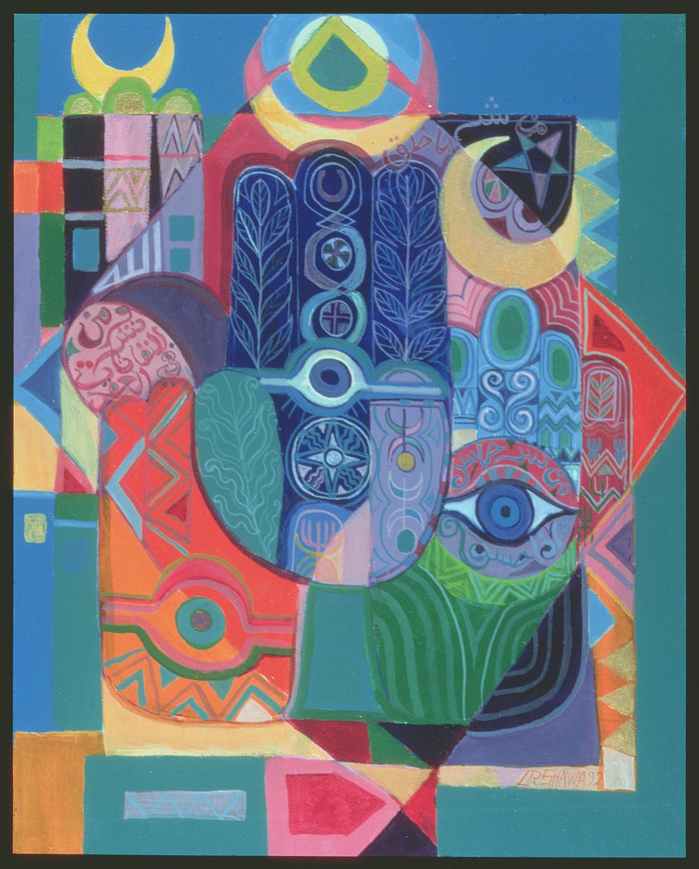 Mãos como Amuletos I, 1992 (acrílico sobre tela) de Laila Shawa