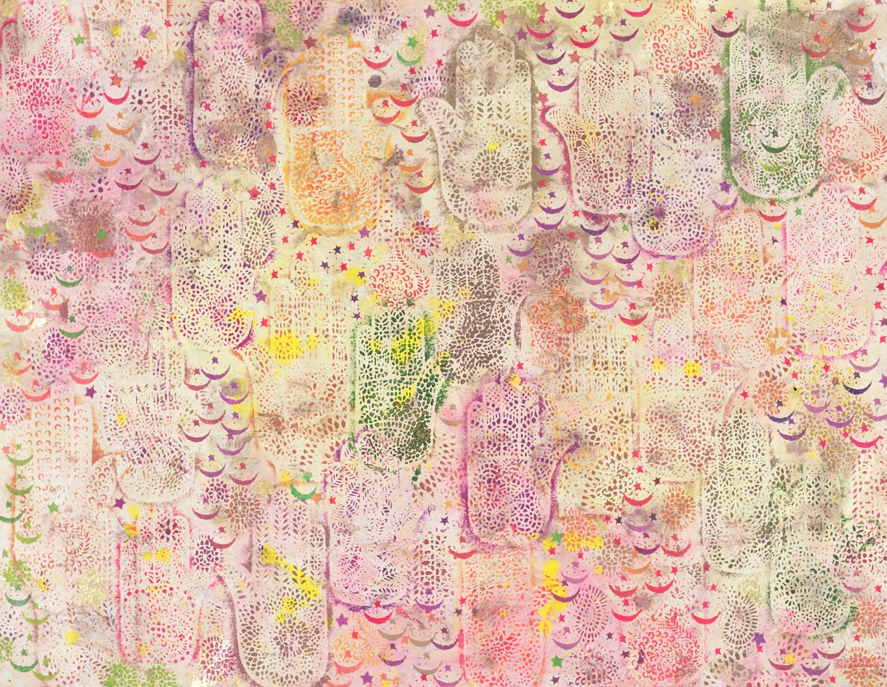 Mãos de Fátima, 1999 (acrílico sobre papel) de Laila Shawa