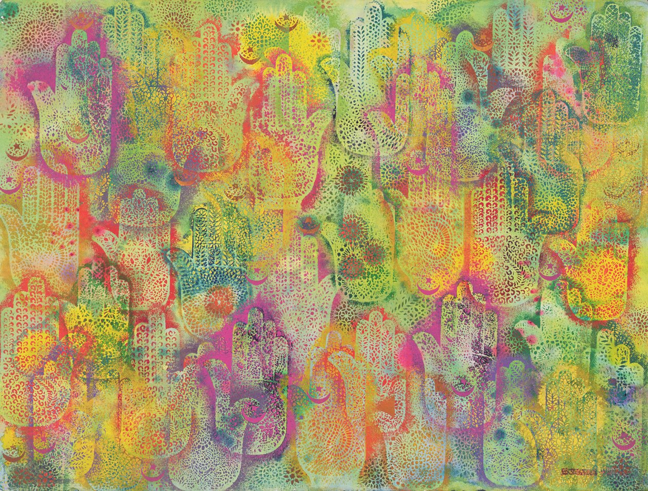 Mãos de Fátima, 1999 (acrílico sobre papel) de Laila Shawa