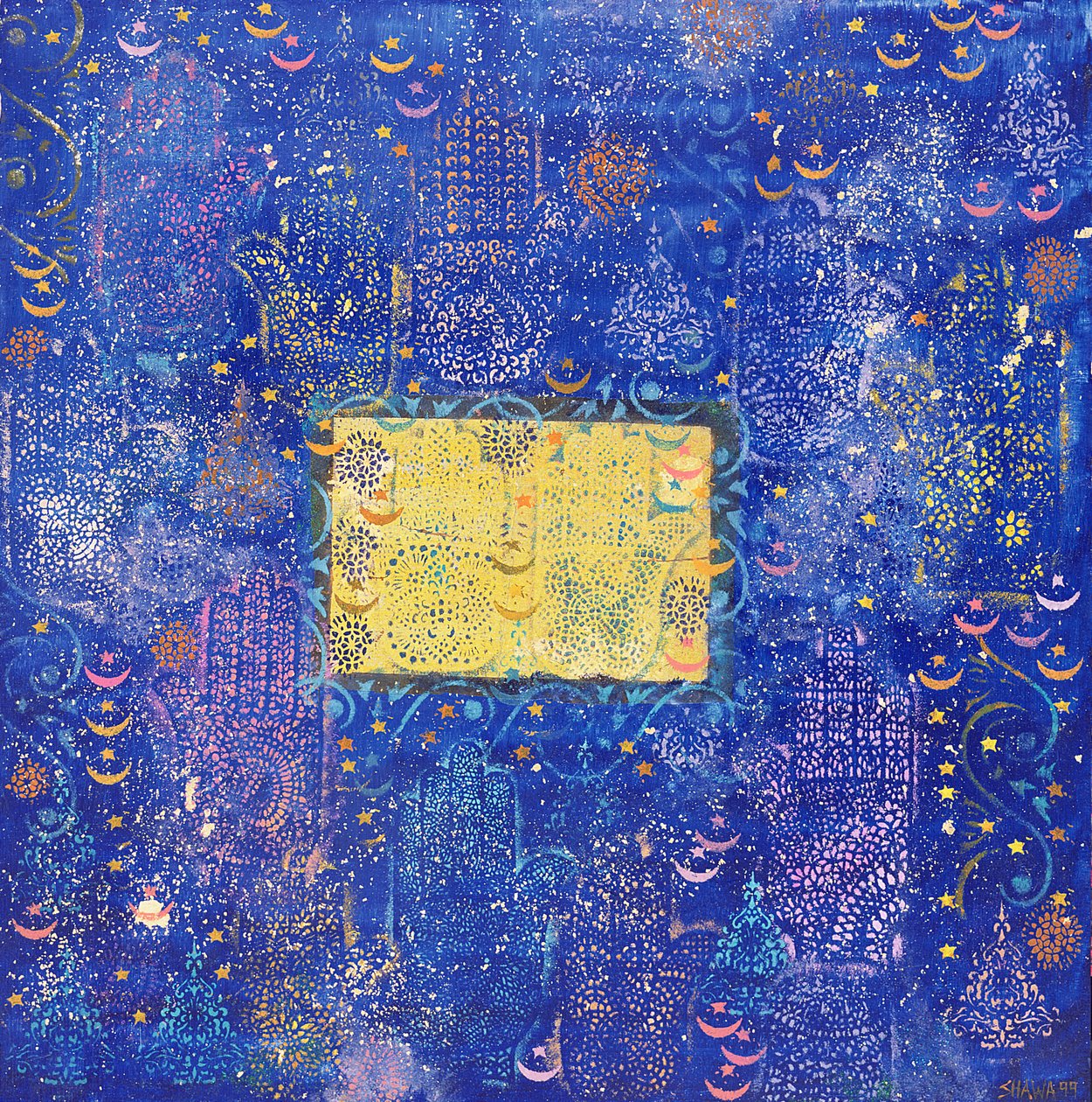 Night of Destiny, 1990 (acrílico e folha de ouro a bordo) de Laila Shawa