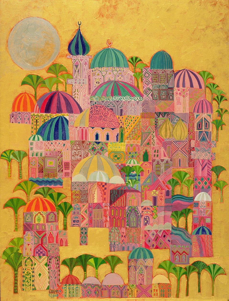 A Cidade Dourada, 1993-94 (acrílico sobre tela) de Laila Shawa
