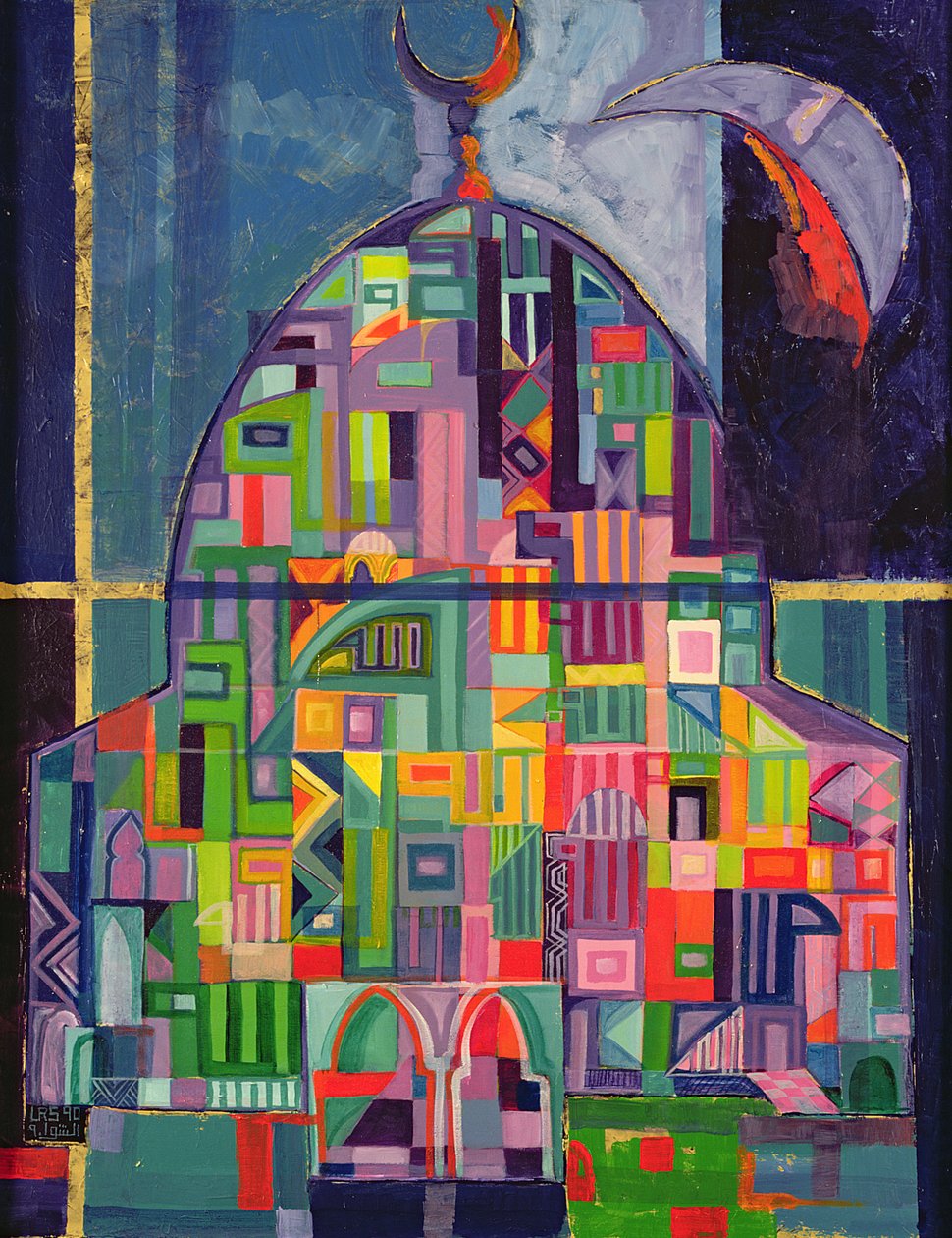 A Casa de Deus, 1993-94 (acrílico e pigmento dourado sobre tela) de Laila Shawa
