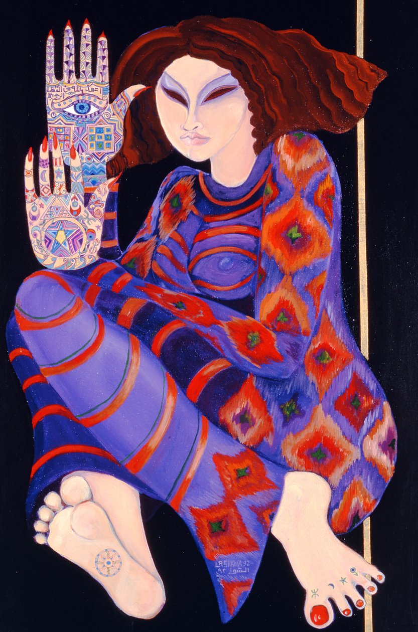Zeinab Chasing the Devil (Parte 2), 1992 (acrílico sobre papel) (ver também 279211) de Laila Shawa