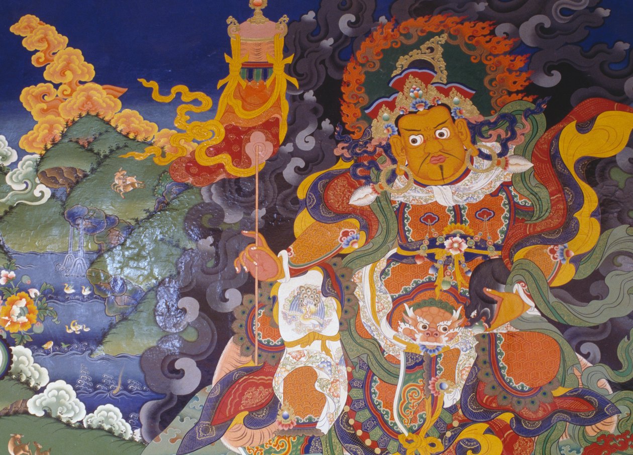 Fresco representando divindades coloridas, Mosteiro Budista Lamayuru (Lamayuru Gompa), Himalaias, distrito de Ladakh, estado de Jammu e Caxemira, Índia de Amadeo (after) Modigliani