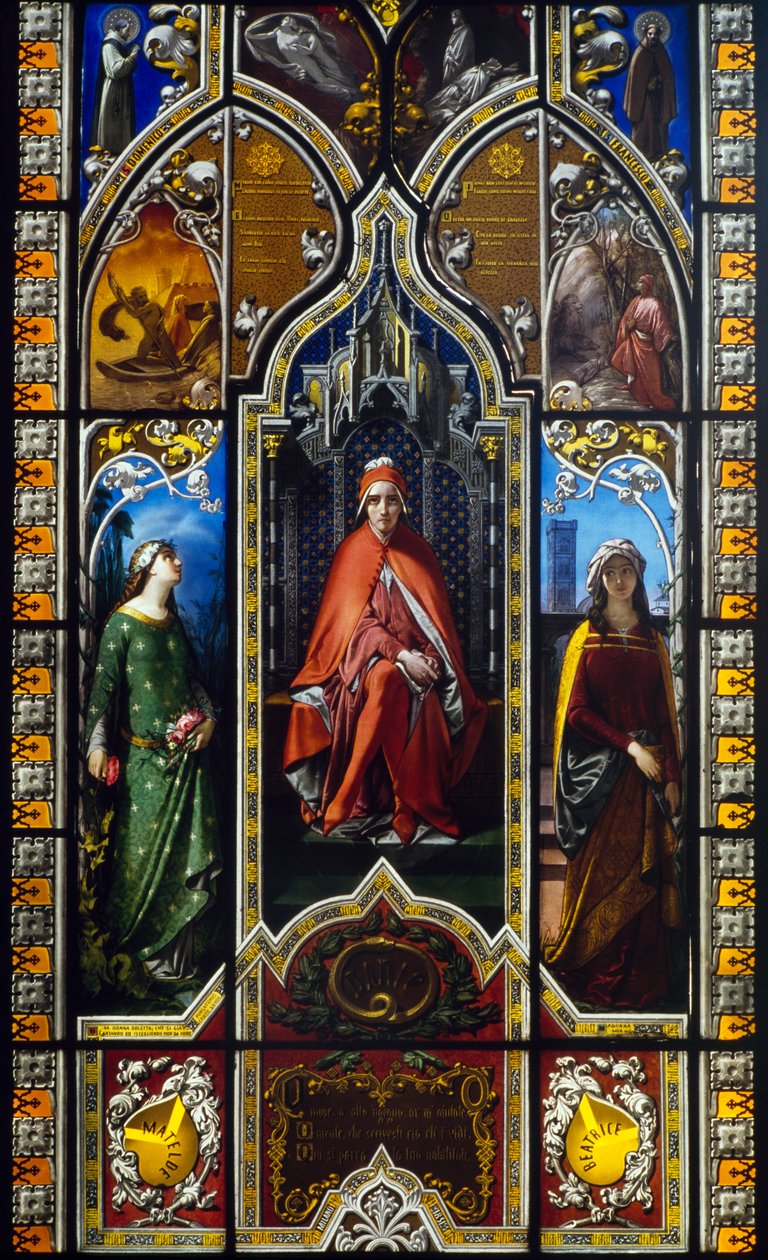 O triunfo de Dante (1851), vitral de Giuseppe Bertini (1825-1898), Museu Poldi Pezzoli, Milão, Lombardia, Itália de Amadeo (after) Modigliani