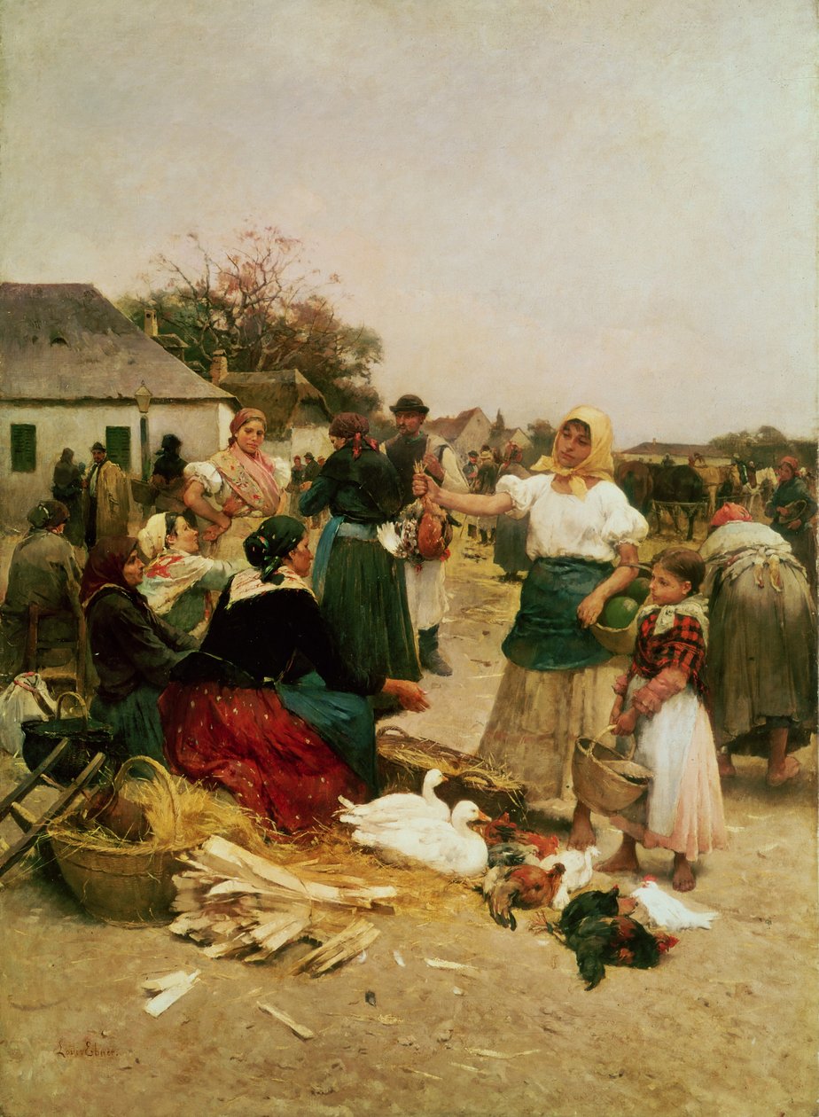 O mercado de aves de capoeira, 1885 de Lajos Deak Ebner