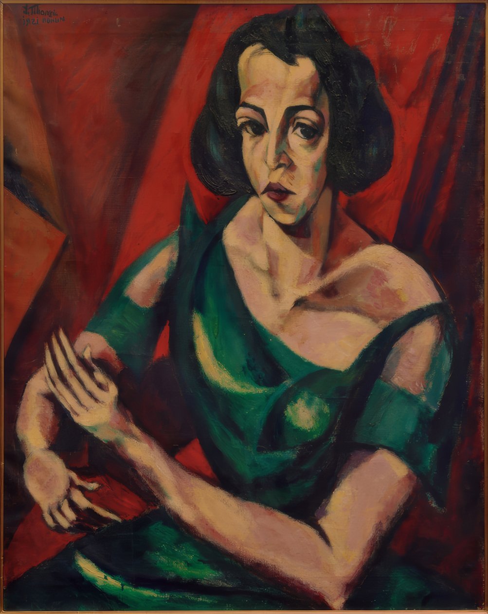 Retrato feminino (mulher de vestido verde) de Lajos Tihanyi