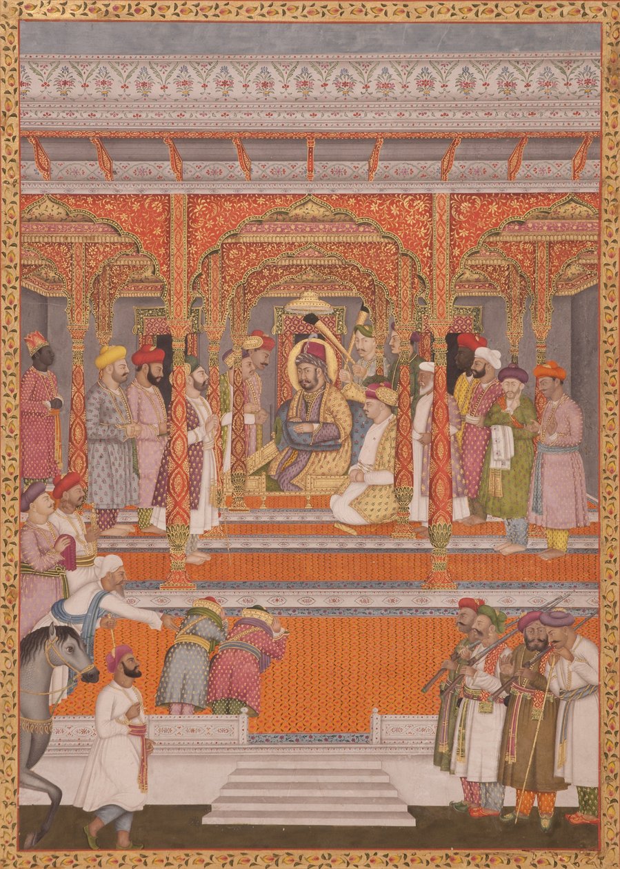 Mirza Md Muazzam Shah Khurram Bakht Bahadur recebendo Saadat Ali, Nawab de Aw, 1803 (wc opaca no papel) de Lalji Mal