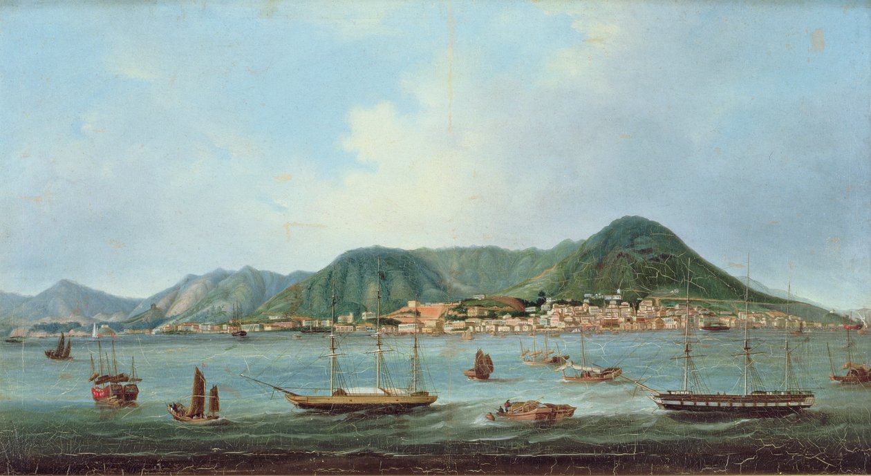 Porto de Hong Kong, c.1830-40 (óleo sobre tela) de Lam Qua (attr. to)