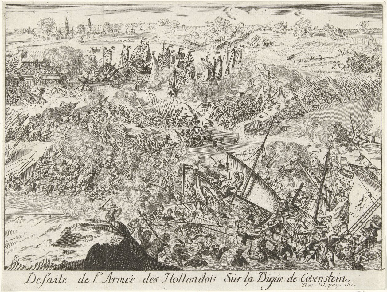 Strijd om de Kauwensteinse dijk, 1585
Derrota do exército holandês na barragem de Covenstein (título sobre o objecto) de Lamberecht Causé