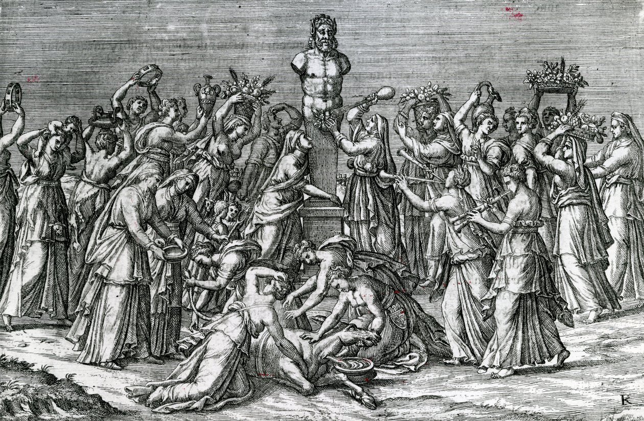 Oito mulheres se sacrificando a Priapo, século XVI de Lambert Lombard