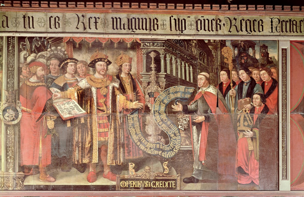 Bispo Robert Sherburne com Henrique VIII (1491-1547) c.1508-36 (mural) de Lambert Barnard
