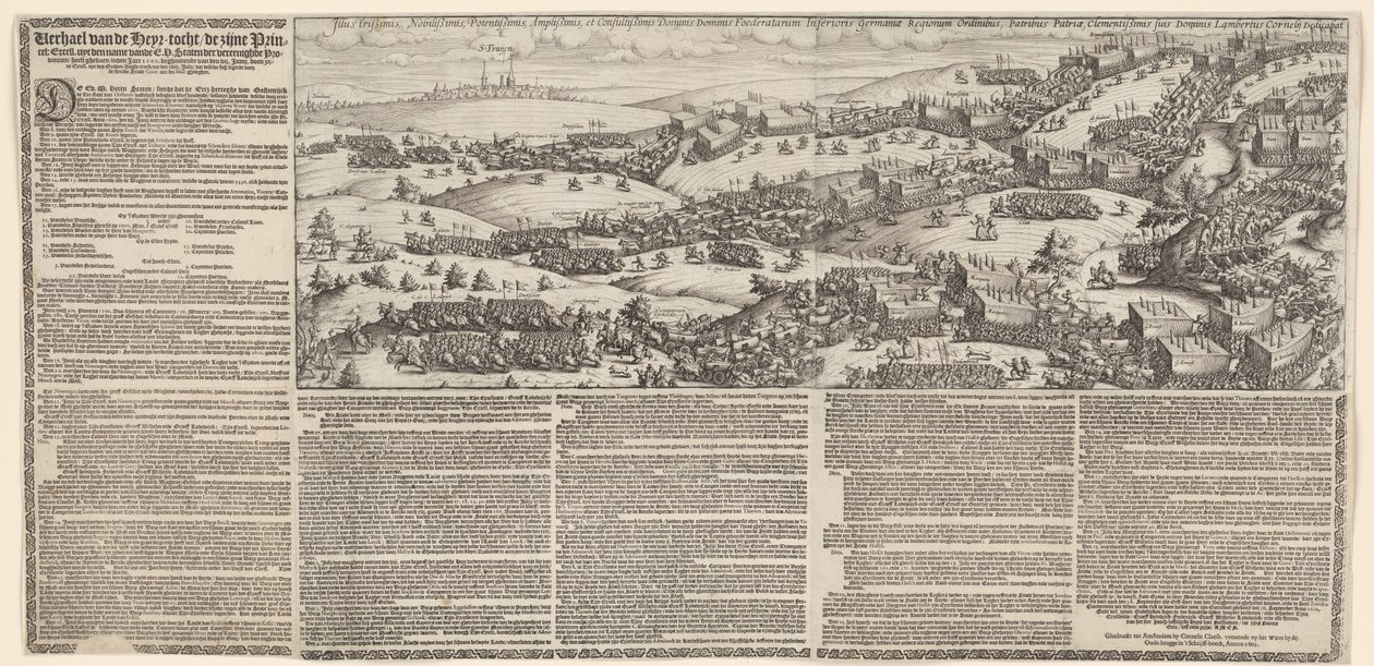 Viagem de Maurits através de Brabante para Túmulo, 1602 História da jornada de Heyr que seu Princel. excelente. uyt o nome do E.H. Staten der vereenighde Provintien has ghedaeen inden Jare 1602 (título no objeto) de Lambert Cornelisz.