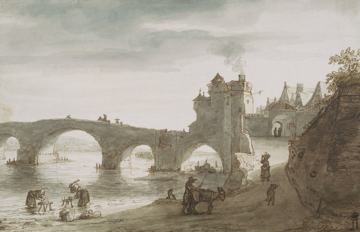 Ponte sobre o Loire em Amboise, 1640s de Lambert Harmensz Doomer