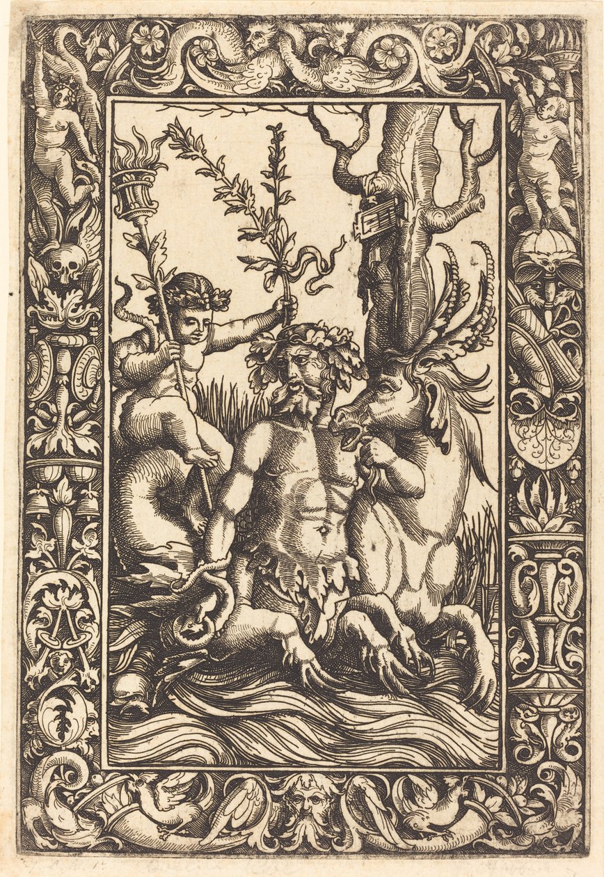 Assunto marinho mitológico de Lambert Hopfer after Nicoletto da Modena