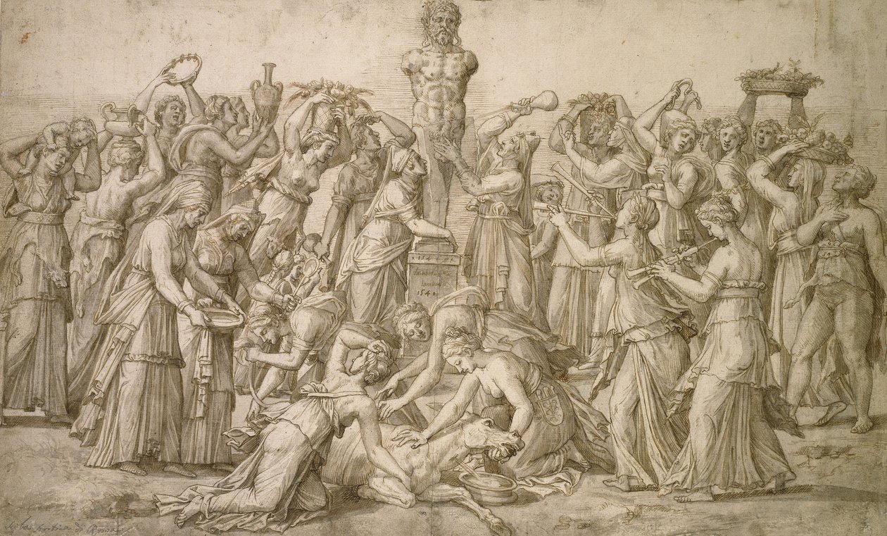 Sacrifício a Priapo, 1540 (caneta e bistre) de Lambert Lombard