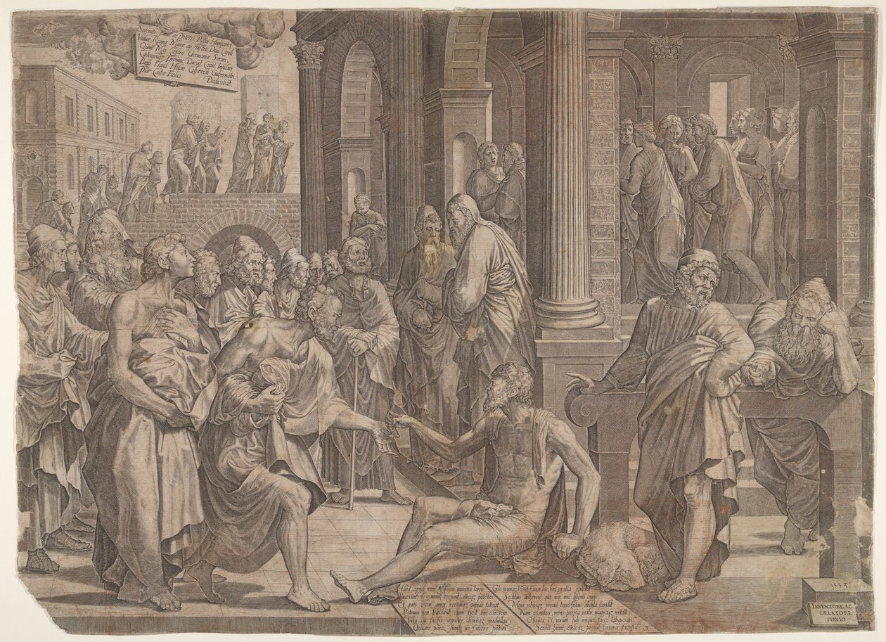 São João e São Pedro curando o aleijado, 1553. de Lambert Suavius