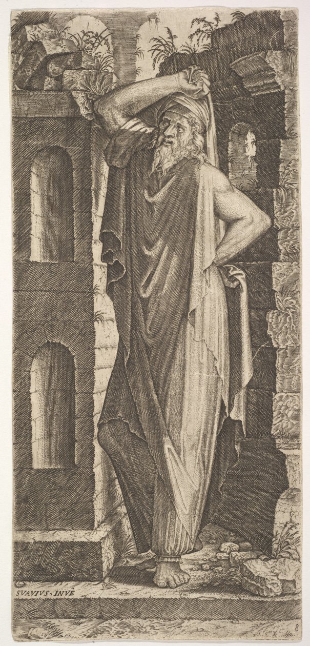 São Filipe, de pé com a mão esquerda no quadril e a mão direita apoiada no colo..., 1545. de Lambert Suavius