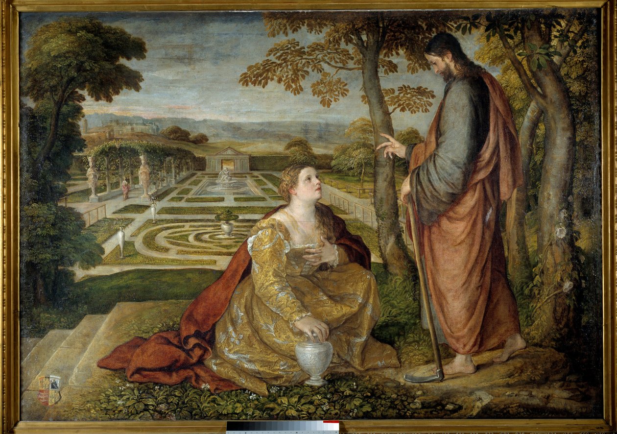 Noli Me Tangere Cristo e Maria Madalena. Pintura de Lambert Sustris (1515-1568) de Lambert Sustris