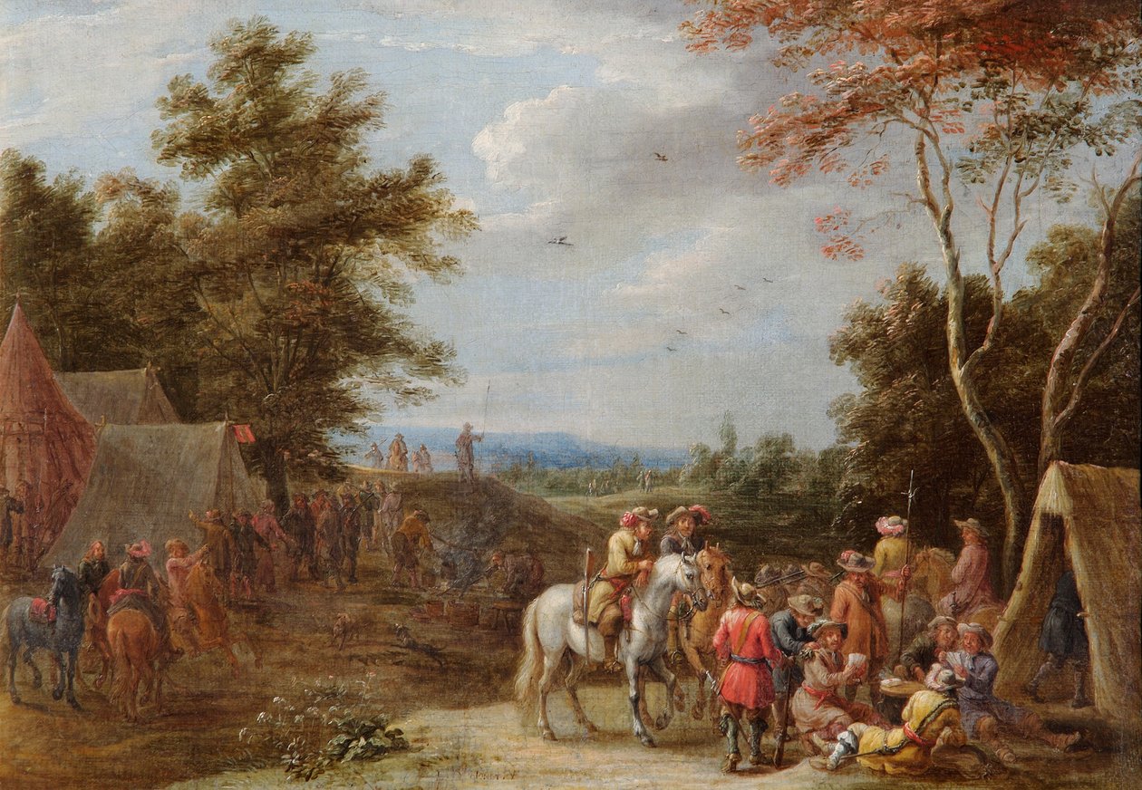 "Um Acampamento com Soldados Jogando Cartas", c1660 de Lambert de Hondt
