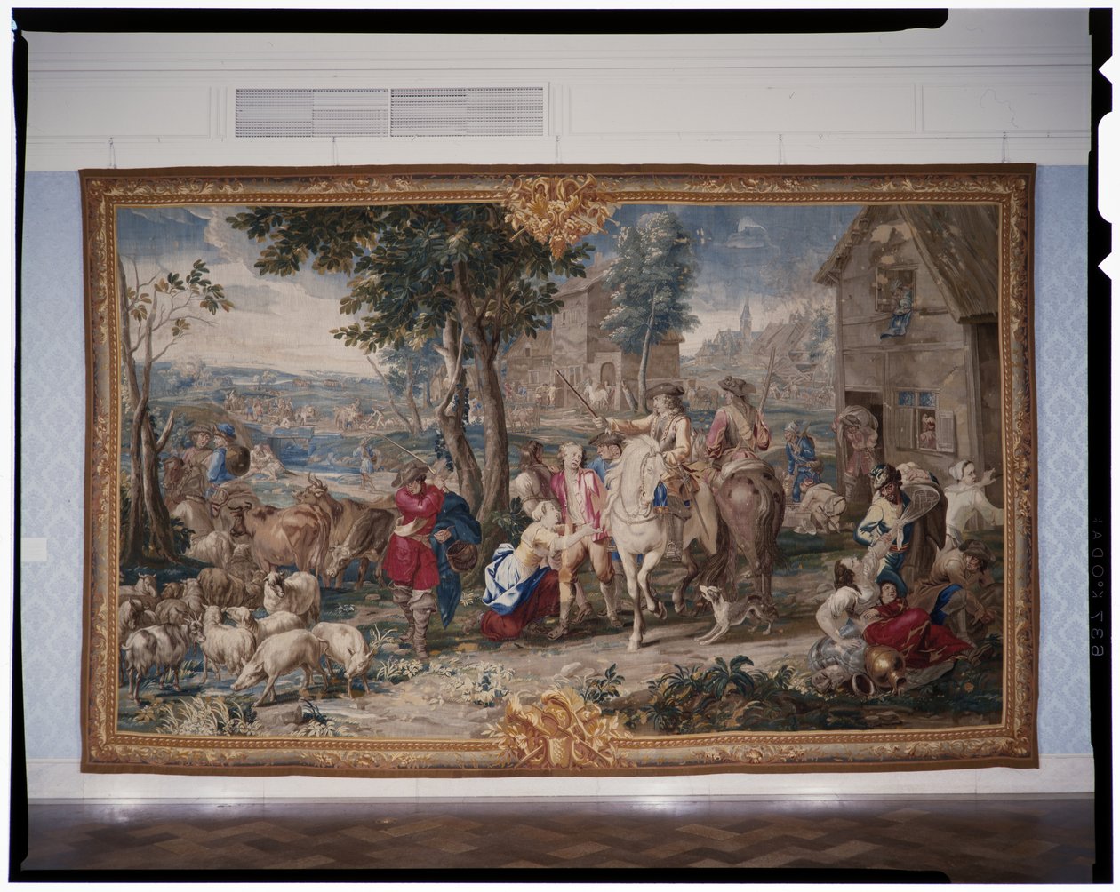 Pilhagem, da série de tapeçaria Art of War, 1708-12 (tecido 1712-18) (tapeçaria) de Lambert de Hondt
