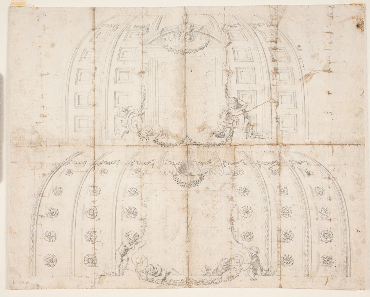 Castelo de Frederiksborg, Audience Hall. Dois rascunhos diferentes de decoração de teto para a cúpula de Lambert van Haven