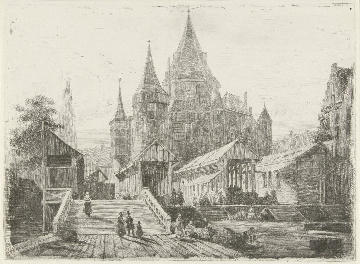 Vista do Nieuwmarkt em Amesterdão de Lambertus  Hardenberg