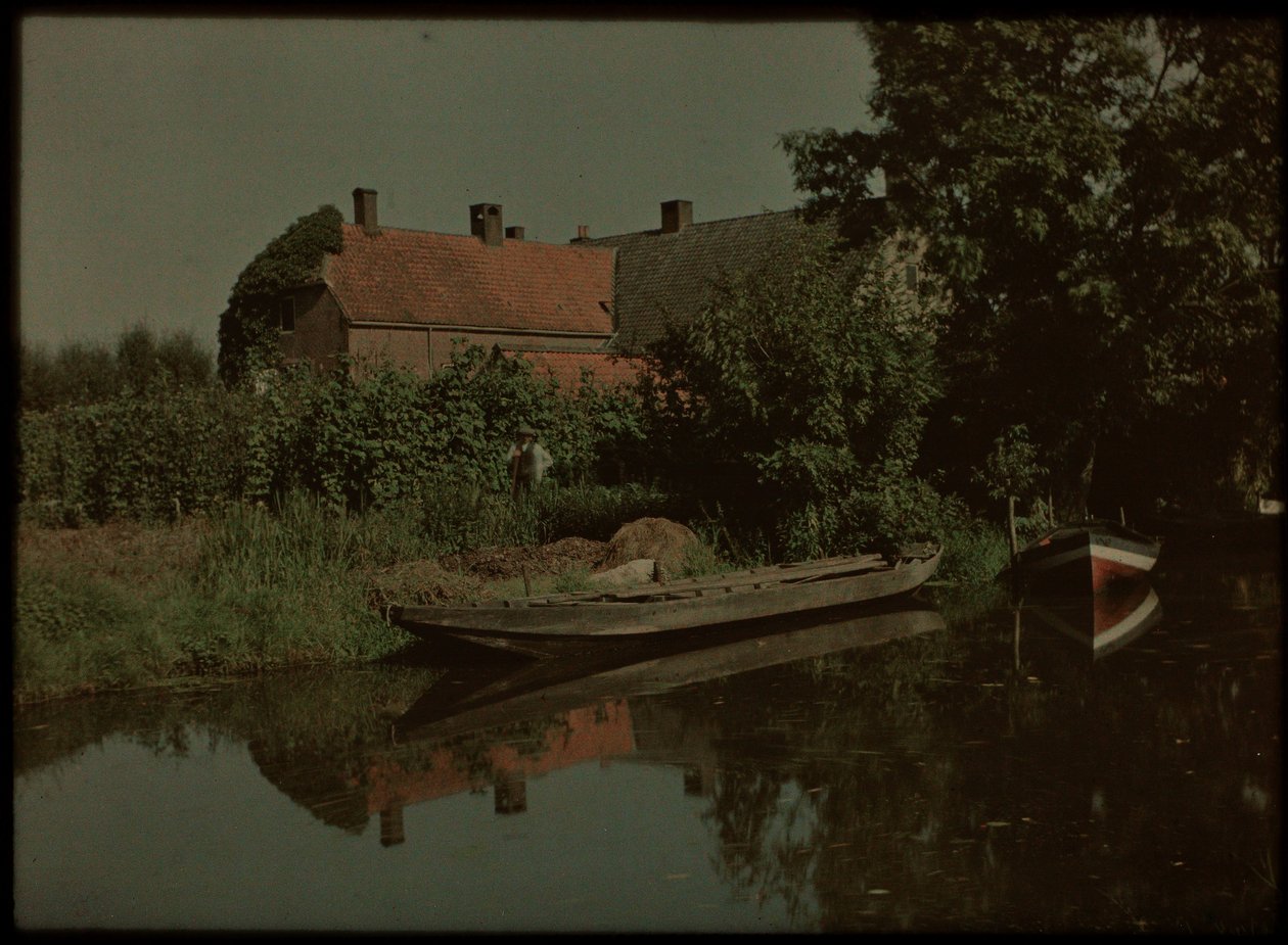 Blikkenburgervaart, Zeist, com barcos e fazenda (e possivelmente Willem Emelaar Sr) de Lambertus Hendrik van Berk