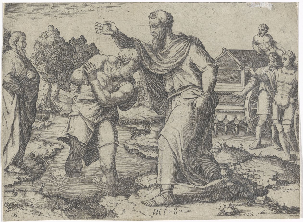 Batismo do Eunuco Etíope por Filipe Cenas do Livro de Atos (título da série) de Lambertus Suavius (attributed to)
