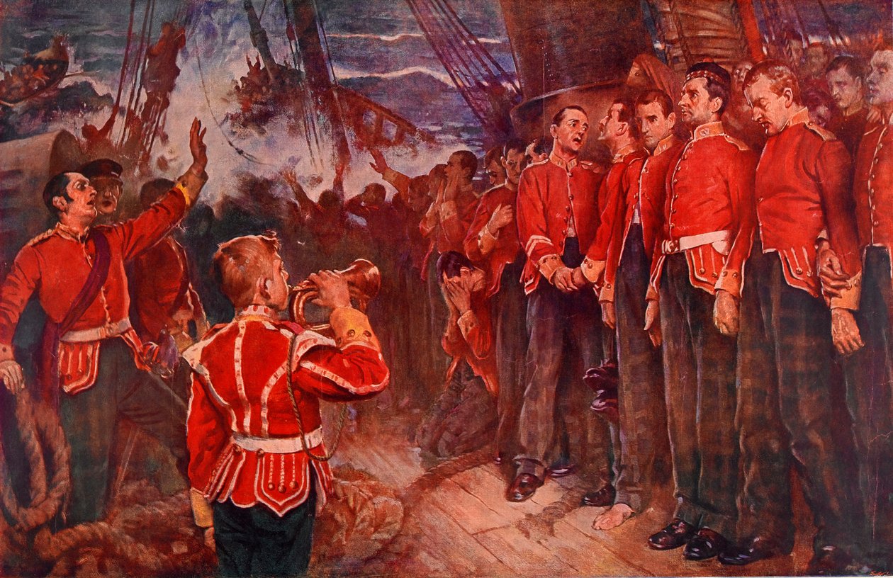 O afundamento do Birkenhead, 25 de Fevereiro de 1852 (fotolitografia) de Lance Calkin