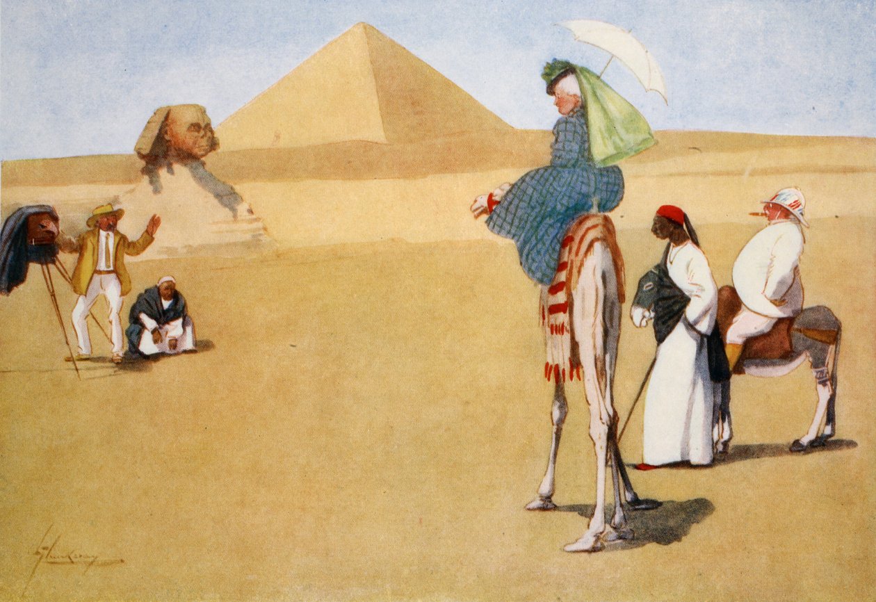 Posando nas pirâmides, do "lado da luz do Egito", 1908 de Lance Thackeray