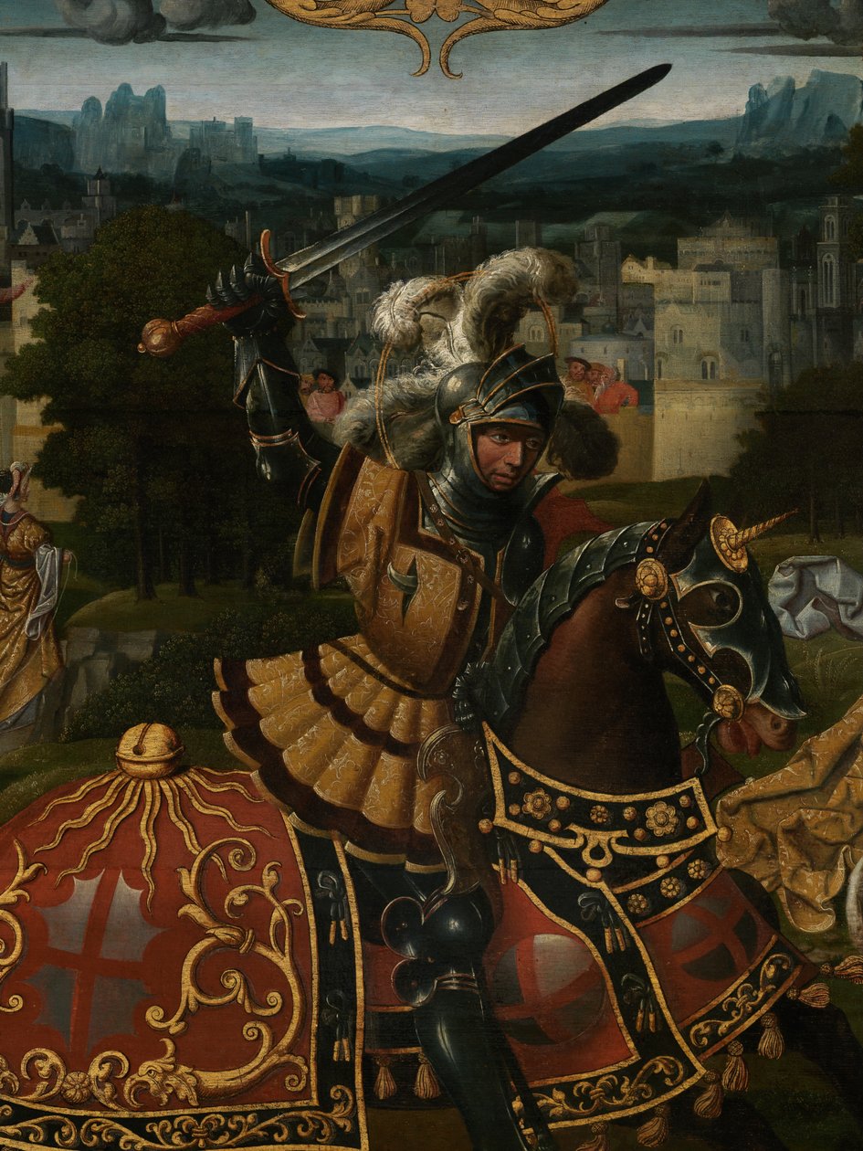 Detalhe da Lenda de São Jorge (óleo sobre painel) de Lancelot (school of) Blondeel