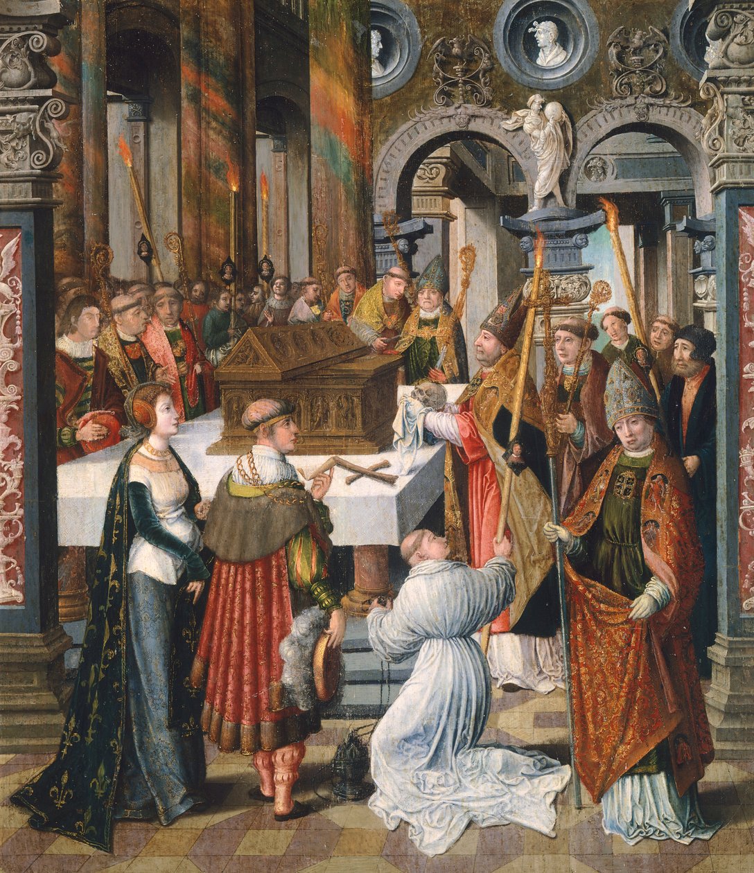 A Missa, detalhe da Lenda de São Bertin, de Lancelot Blondeel (1488-1581), painel de Lancelot Blondeel