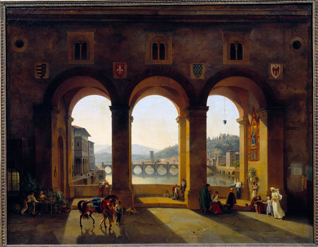 Vista de Florença Ponte Vecchio. Pintura de Theodore Turpin De Crisse (1782-1859) de Lancelot Théodore Turpin de Crissé de Crissé