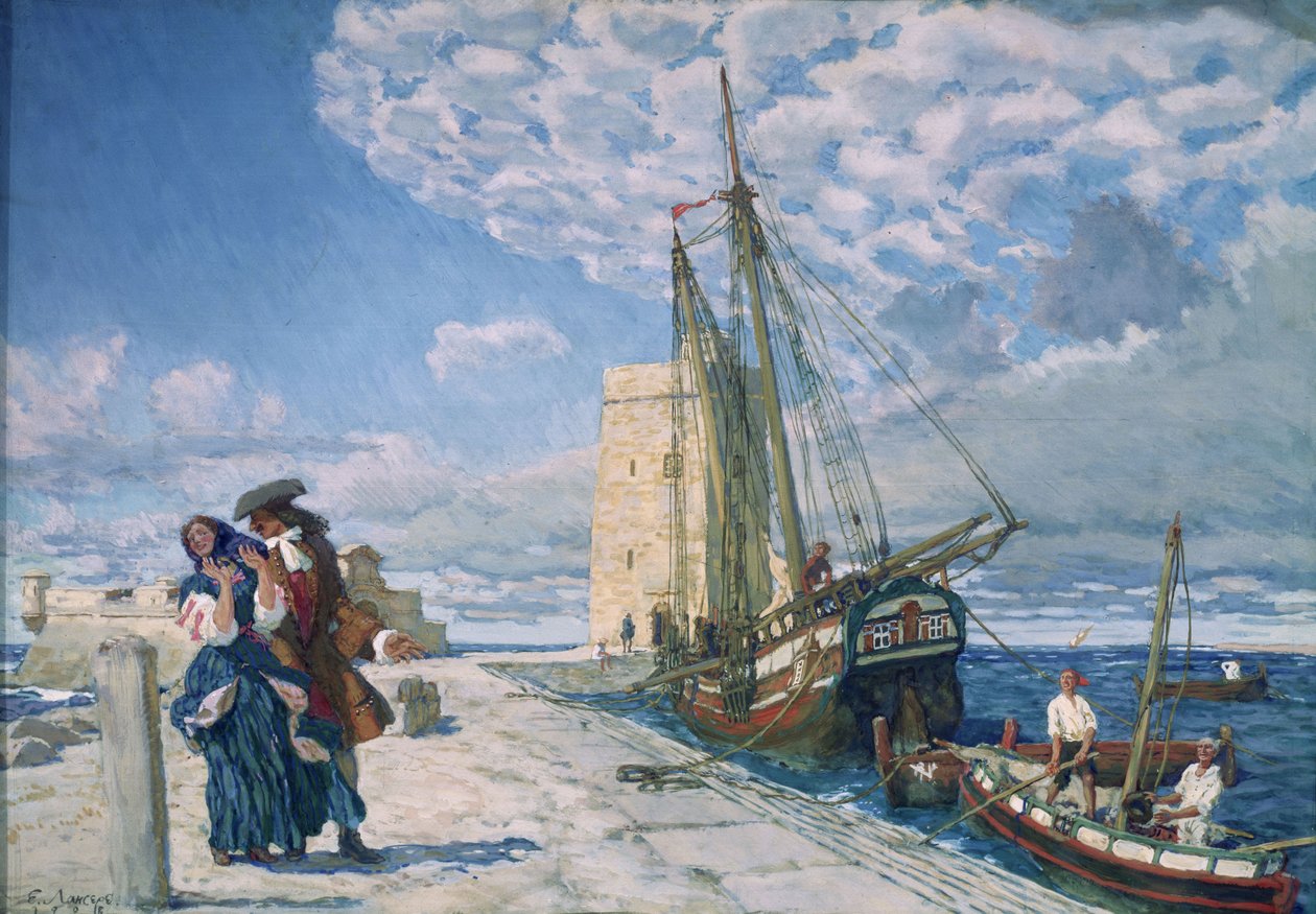 Caminhe ao longo do passeio marítimo do cais, 1908 de Lanceray