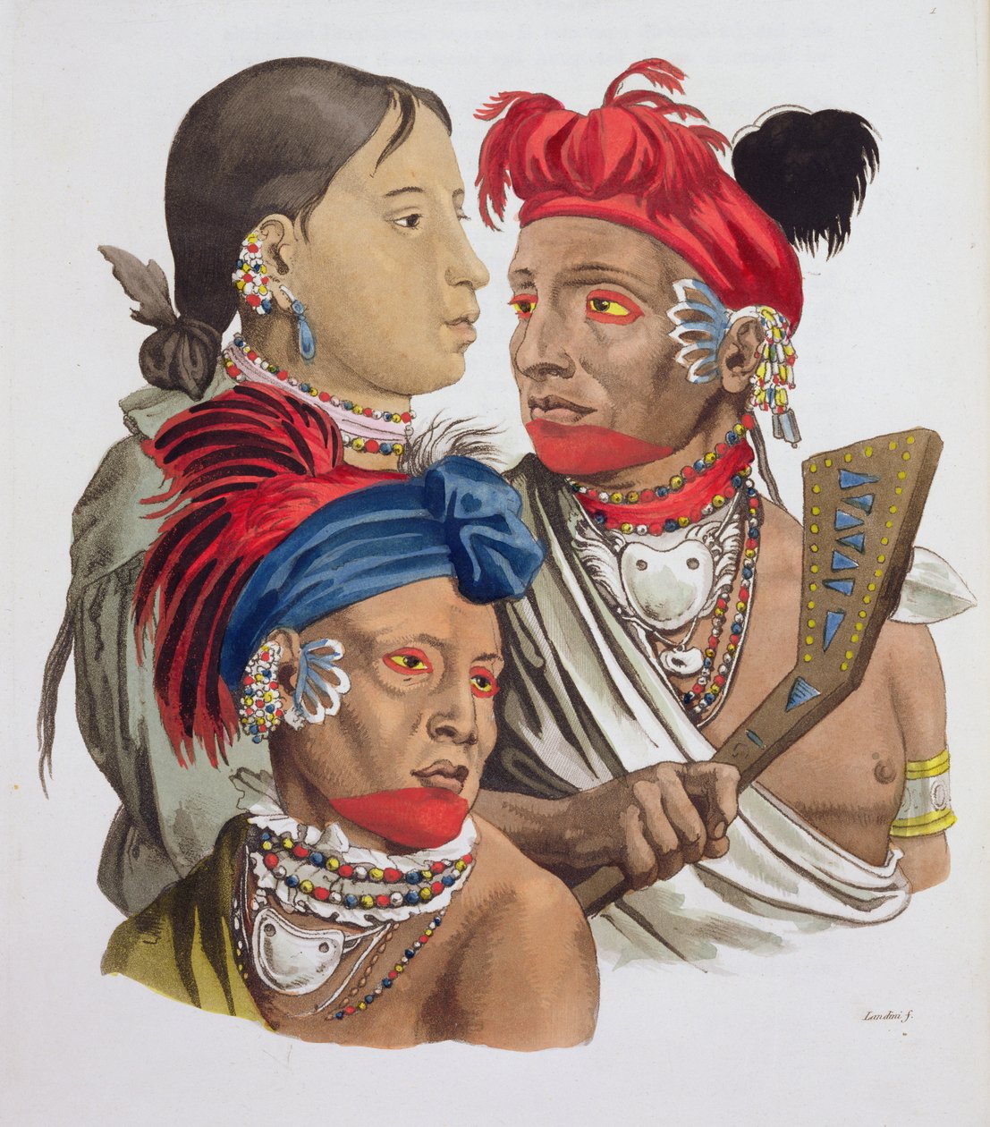 Povo da Nação Osagi, de &39;Le Costume Ancien et Moderne&39;, de Jules Ferrario, publicado em 1820s-30s de Landini