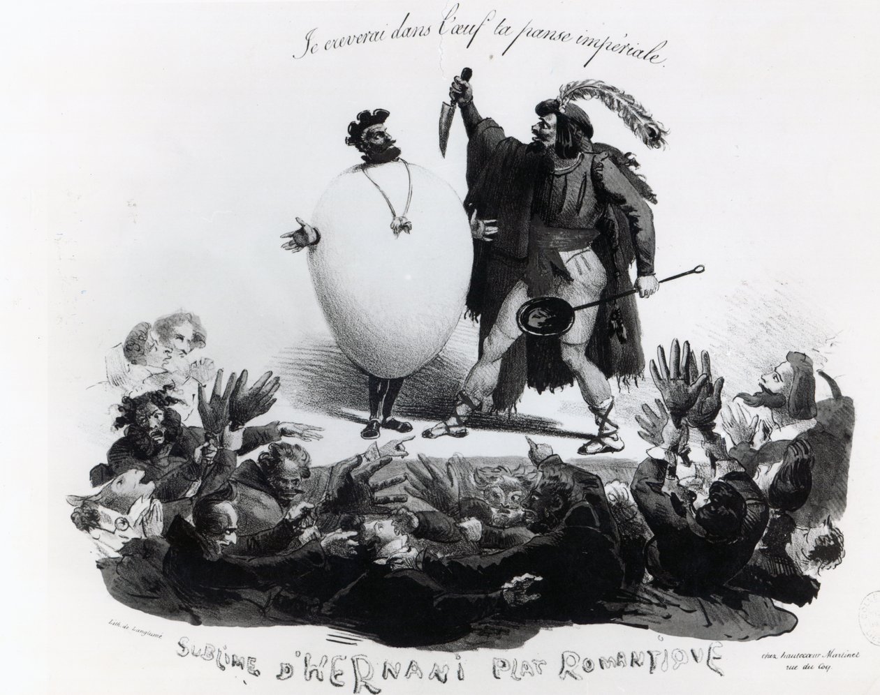&39;Hernani Sublime, um prato romântico&39;, caricatura de Hernani &39;de Victor Hugo (1802-85) c.1830 (ver também 239200) de Langlume