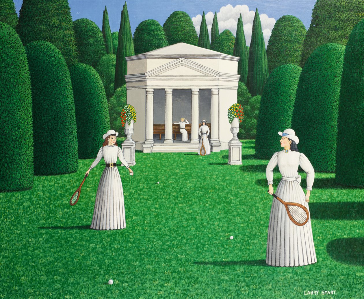 Edwardian Ladies Playing Tennis, 1978 (acrílico sobre linho) de Larry Smart