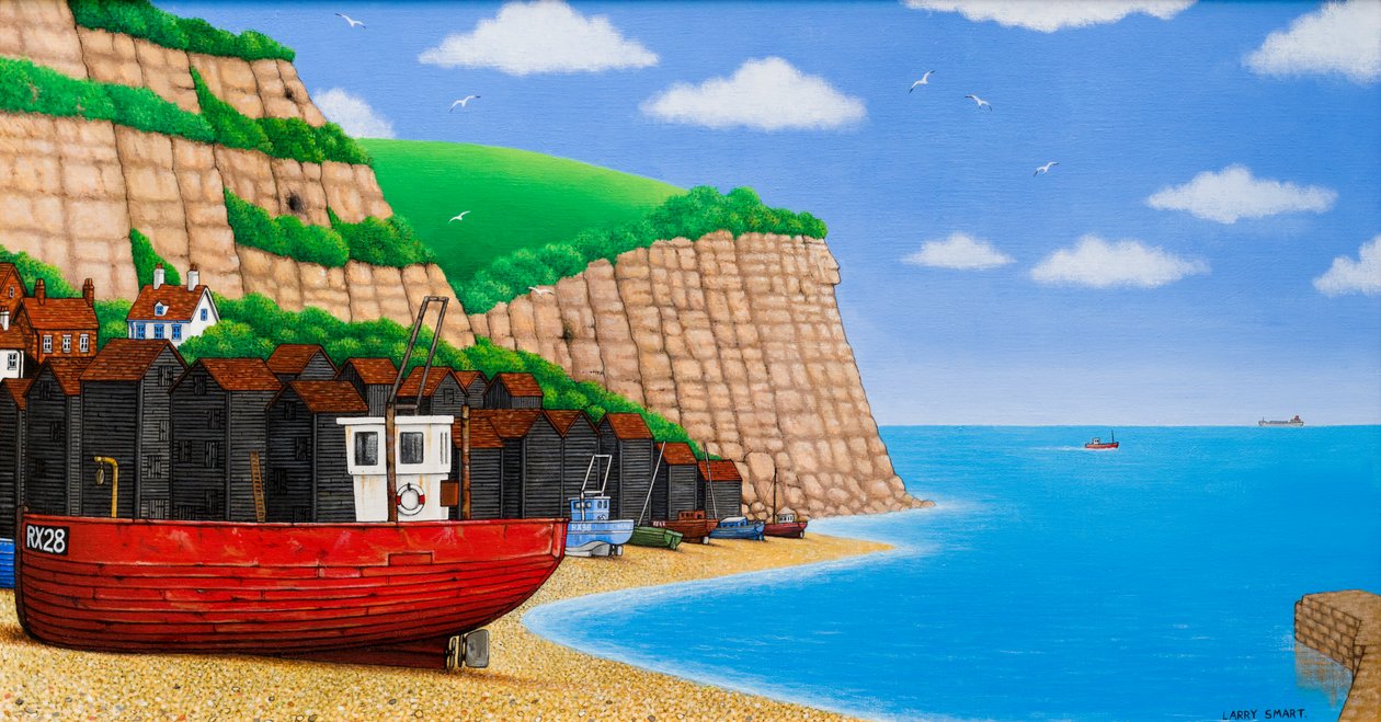 Praia de Hastings, 2003 (acrílica) de Larry Smart