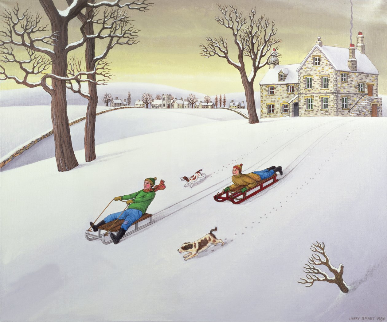 Tobogganing, 1986 (acrílico sobre linho) de Larry Smart