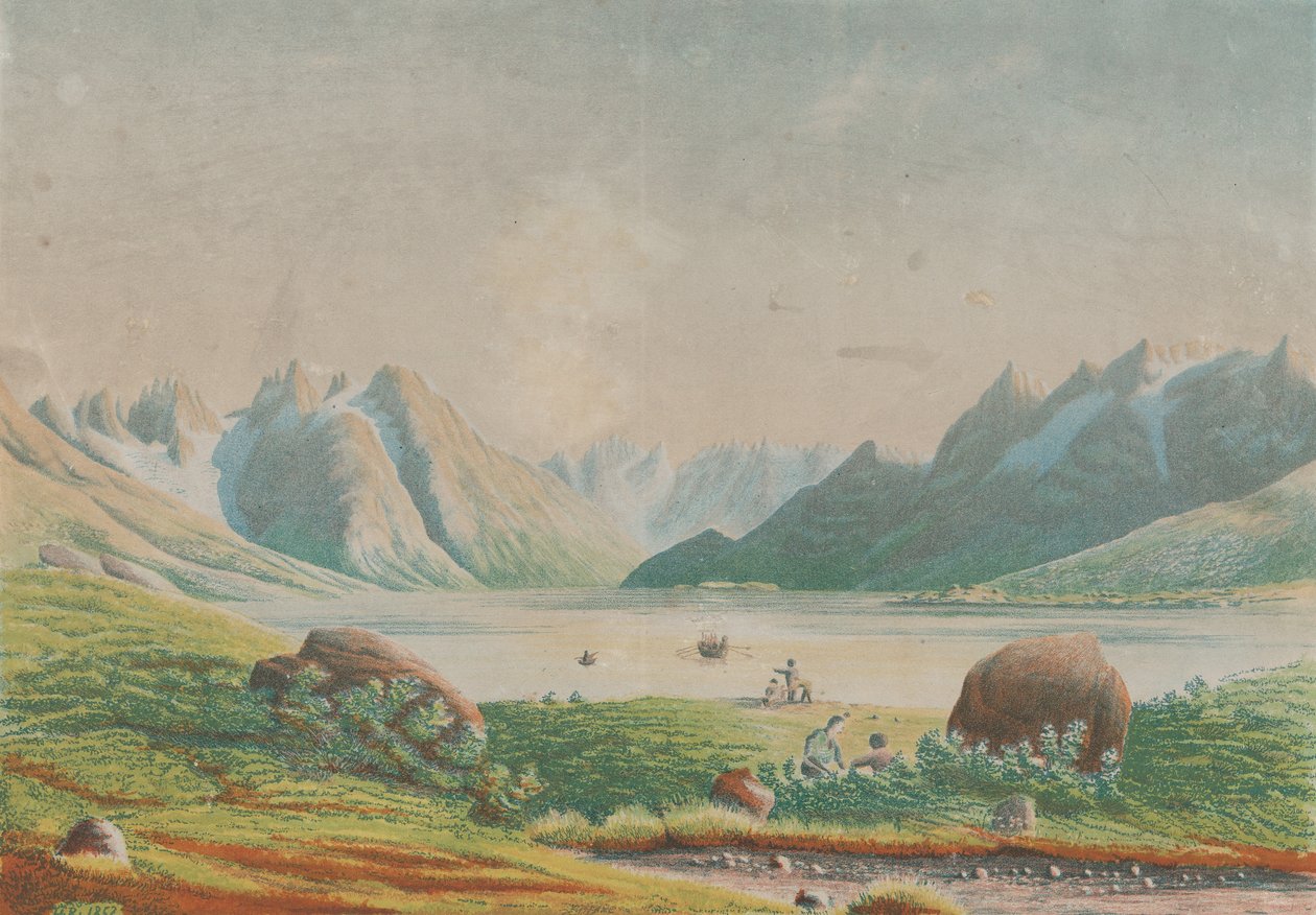 O lago de Kuggsuak em Tasermiut, Gronelândia, 1863. de Lars Møller